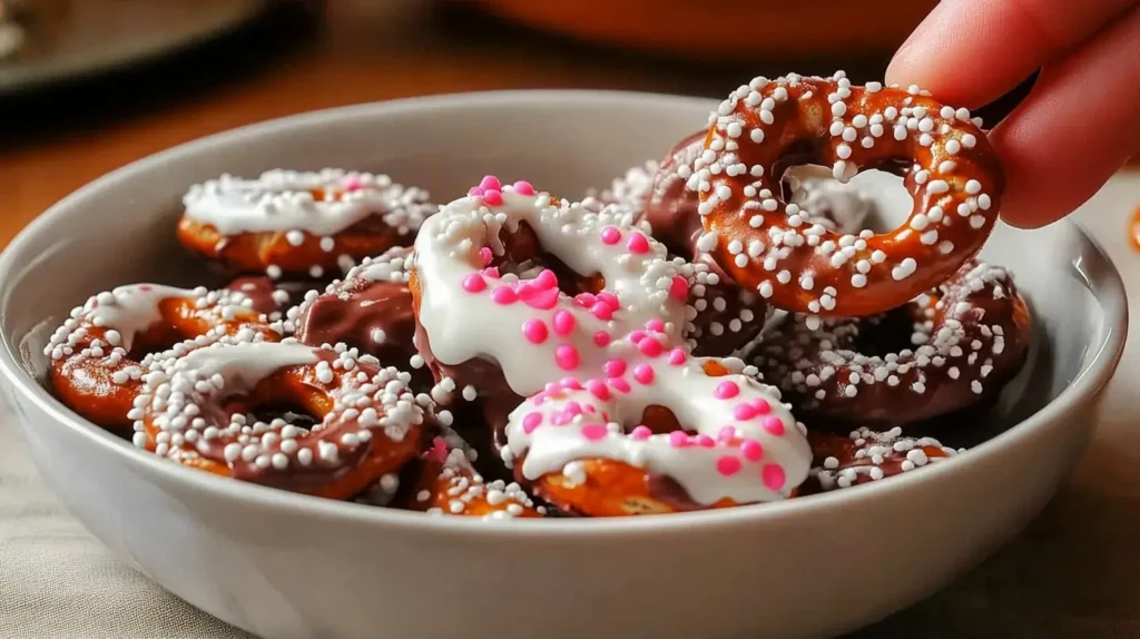 white chocolate with pretzels